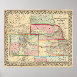 Kan, Neb, Colo Karte durch Mitchell Poster