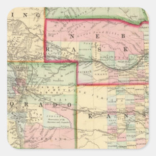 Kan, Neb, Colo Map von Mitchell Quadratischer Aufkleber