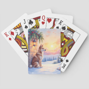 Kanaan-Hund Wüstenstein Winter Weihnachten Kunst Spielkarten