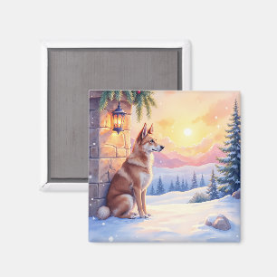 Kanaan-Hund Wüstenstein Winter Weihnachtskunst Magnet