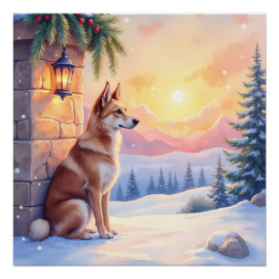 Kanaan-Hund Wüstenstein Winter Weihnachtskunst Poster