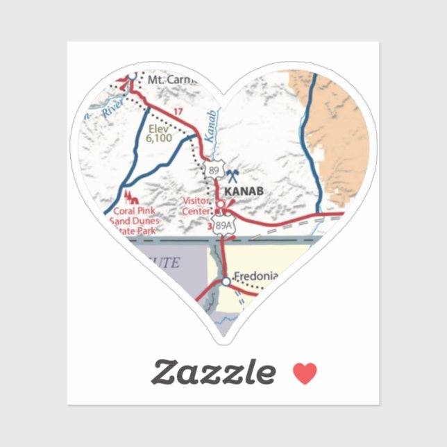Kanab Utah Map Aufkleber (Blatt)