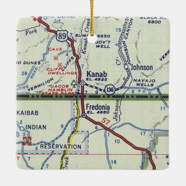 Kanab Utah Retro Map Keramikornament (Rückseite)