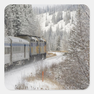 Kanada, Alberta. VIA Rail-Schneezug zwischen Quadratischer Aufkleber