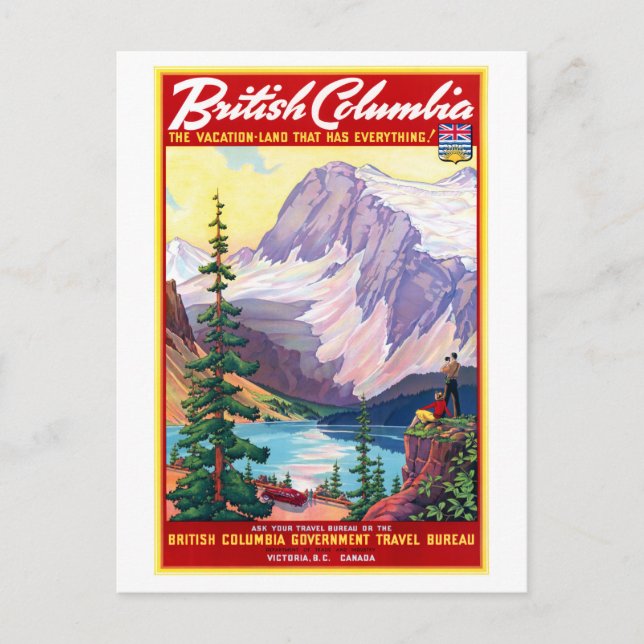 Kanada British Columbia Vintage Poster wiederherge Postkarte (Vorderseite)