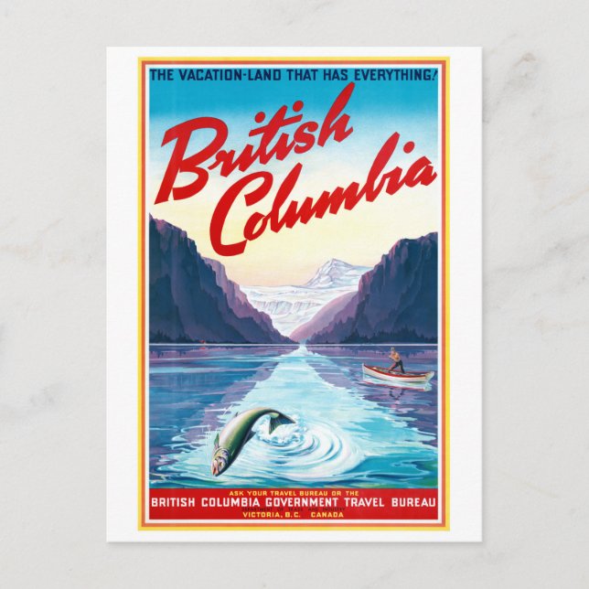 Kanada British Columbia Vintage Poster wiederherge Postkarte (Vorderseite)
