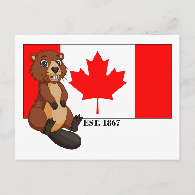 Kanada Day Est. 1867 Flagge und Biber Postkarte (Vorderseite)