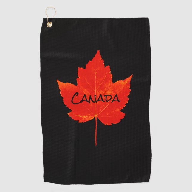 Kanada Day Red Black Maple Leaf Golfhandtuch (Vorderseite)