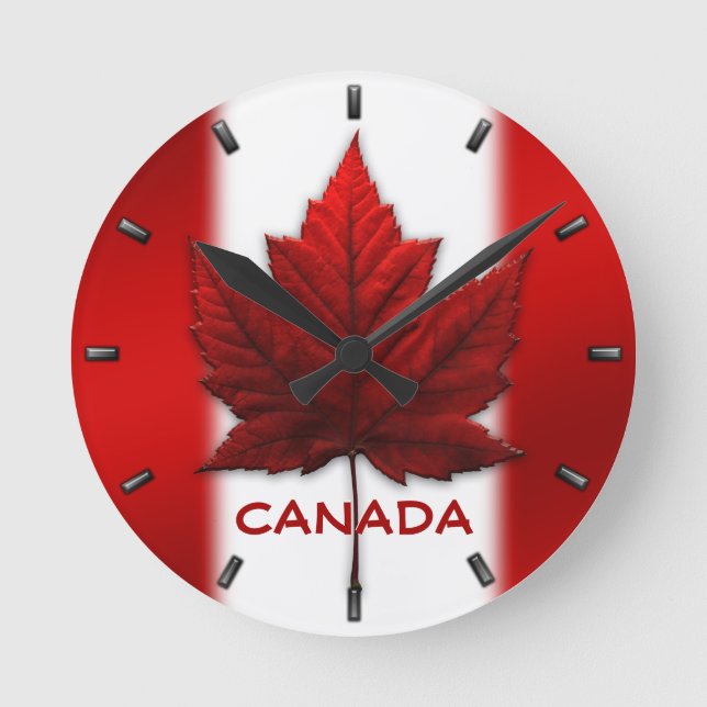 Kanada Flag Clock Kanada Souvenir Wall Clocks Gesc Runde Wanduhr (Vorderseite)