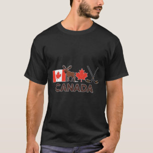 Kanada-Flagge Kanadisches Ahornblatt Hirsch Eishoc T-Shirt