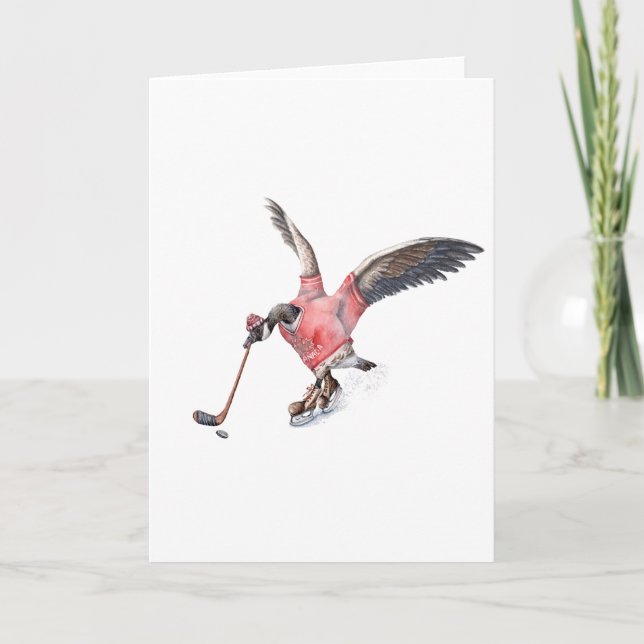 Kanada-Gans, die Hockey spielt Feiertagskarte (Vorderseite)