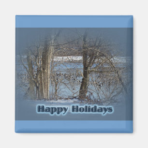 Kanada Gänse auf Green Lane Reservoir Happy Holida Magnet