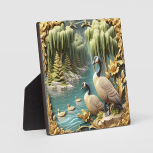 Kanada Gänse inmitten der weinenden Willows Fotoplatte