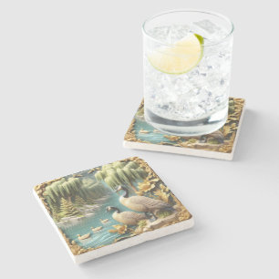 Kanada Gänse inmitten der weinenden Willows Steinuntersetzer