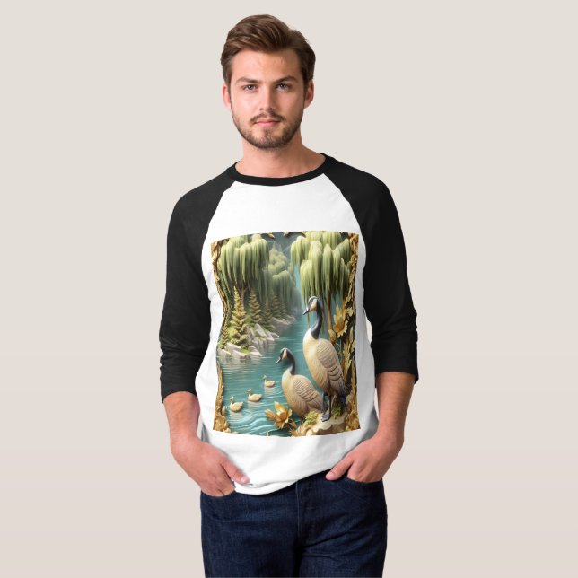 Kanada Gänse inmitten der weinenden Willows T-Shirt (Vorne ganz)
