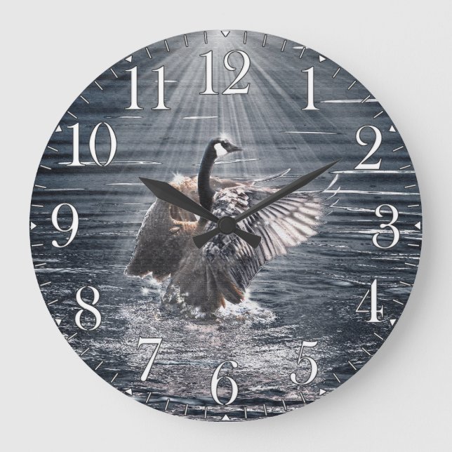 Kanada Gänsebaden in einem Art Design-Lake Große Wanduhr (Vorderseite)