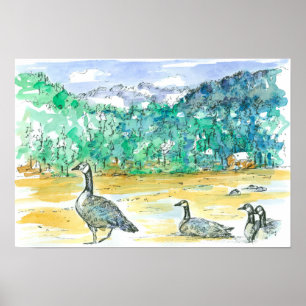 Kanada Geese Blue Mountains Wasserfarben Sketch Ku Poster