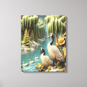Kanada Geese inmitten der weinenden Willows 16x20 Leinwanddruck