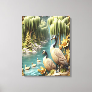 Kanada Geese inmitten der weinenden Willows 16x20 Leinwanddruck