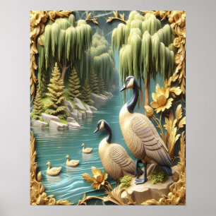 Kanada Geese inmitten der weinenden Willows 16x20 Poster
