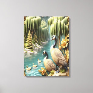 Kanada Geese inmitten der weinenden Willows 18x24 Leinwanddruck