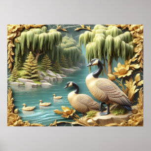 Kanada Geese inmitten der weinenden Willows 24x18 Poster