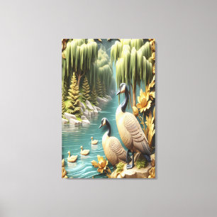 Kanada Geese inmitten der weinenden Willows 24x36 Leinwanddruck