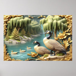 Kanada Geese inmitten der weinenden Willows 36x24 Poster