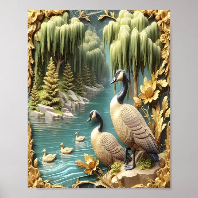 Kanada Geese inmitten der weinenden Willows 8x10 Poster (Vorne)