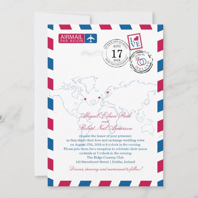 Kanada Irland Schweden Heart Wedding Einladung (Vorderseite)