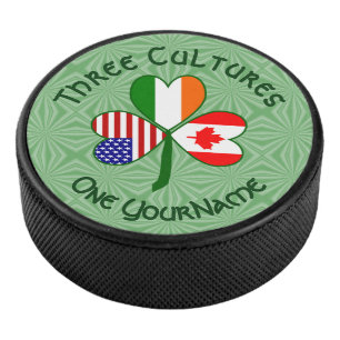 Kanada Irland USA Shamrock Flag Personalisiert  Eishockey Puck
