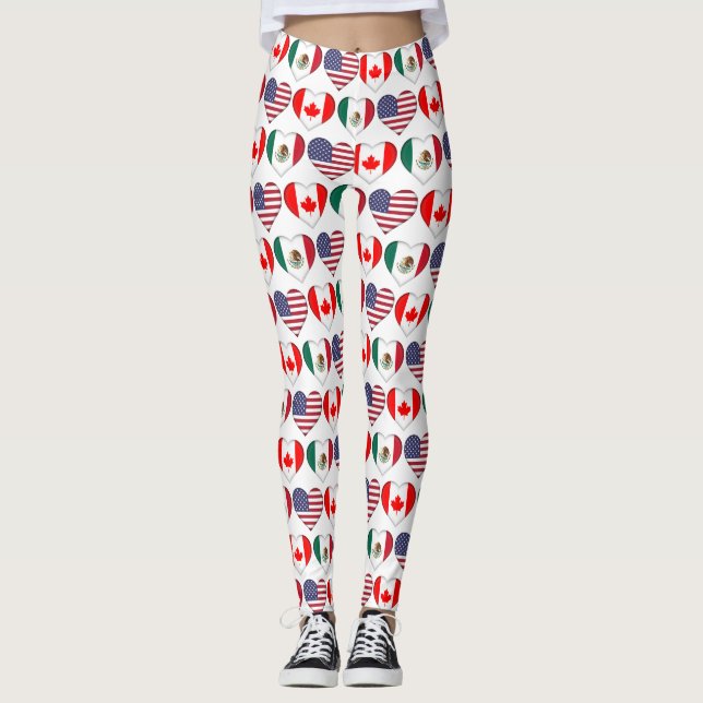 Kanada Mexiko USA 2026 Länderflaggen Herz-Leggin Leggings (Vorderseite)
