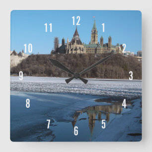 Kanada Parlament Gebäude Aussicht vom Ottawa River Quadratische Wanduhr
