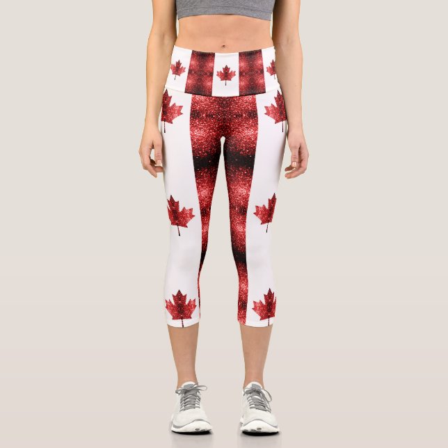 Kanada - rote Glitzern Capri Leggings (Vorderseite)