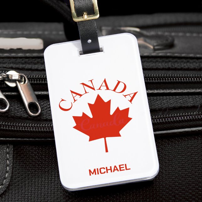Kanada - Roter und weiße kanadische Flagge - Ahorn Gepäckanhänger (red and white canada canadian flag maple leaf luggage tag)