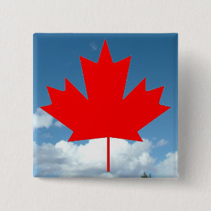 Kanada rotes Ahornblatt und blauer Himmel Button