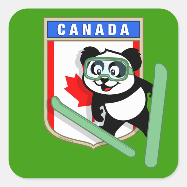 Kanada Ski-Springen Panda Quadratischer Aufkleber (Vorderseite)
