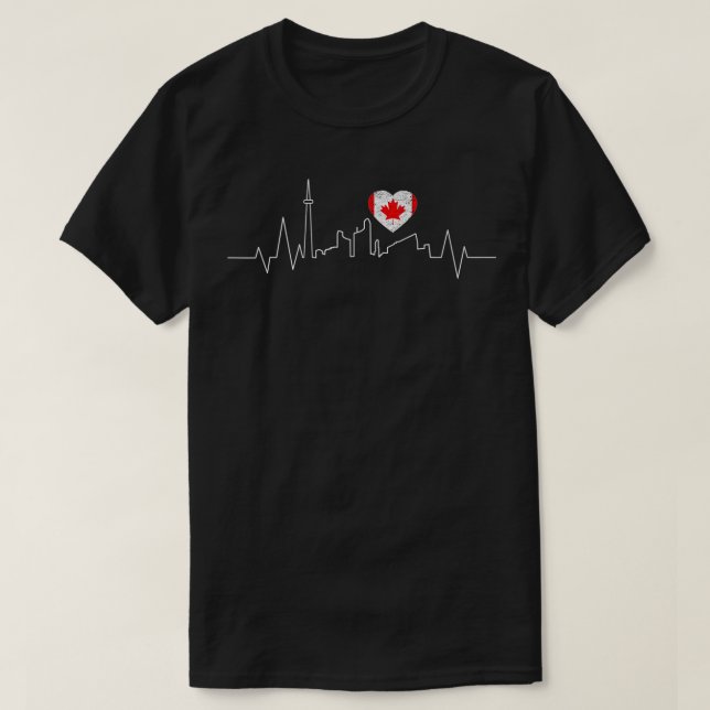 Kanada Toronto Skyline Heartbeat Kanadische Flagge T-Shirt (Design vorne)