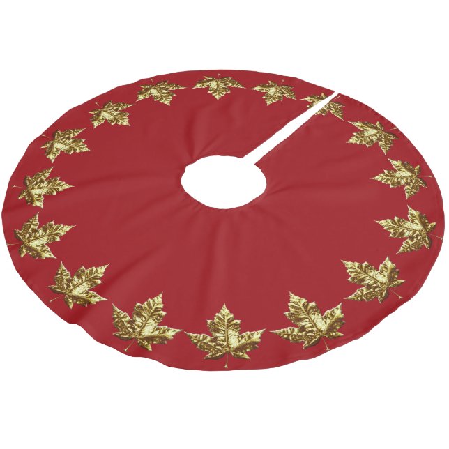 Kanada Tree Skirt Holiday Gold Leaf Kanada Dekorat Polyester Weihnachtsbaumdecke (Schrägansicht)