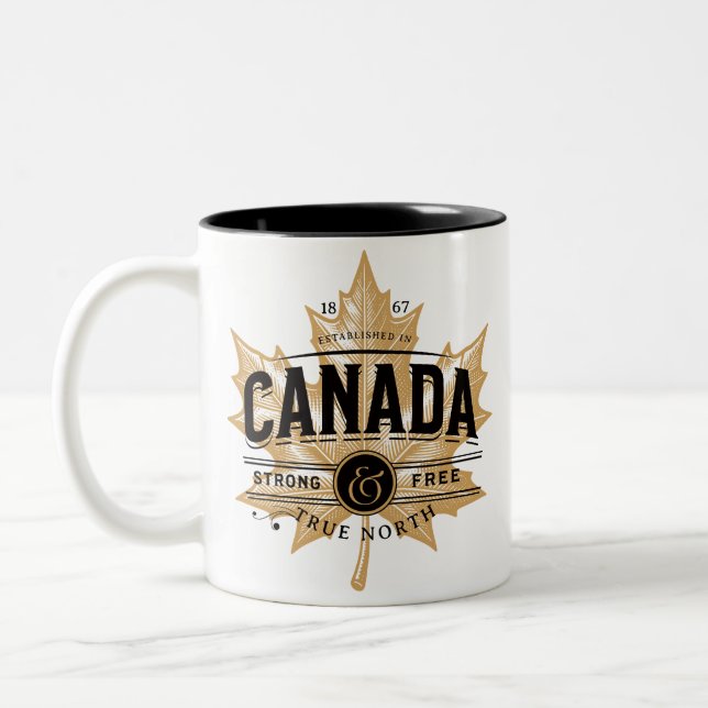 Kanada True North Strong and Free Maple Leaf Zweifarbige Tasse (Links)