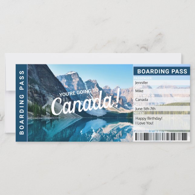 Kanada Überraschungsreise Boarding Pass Geschenkgu (Vorderseite)