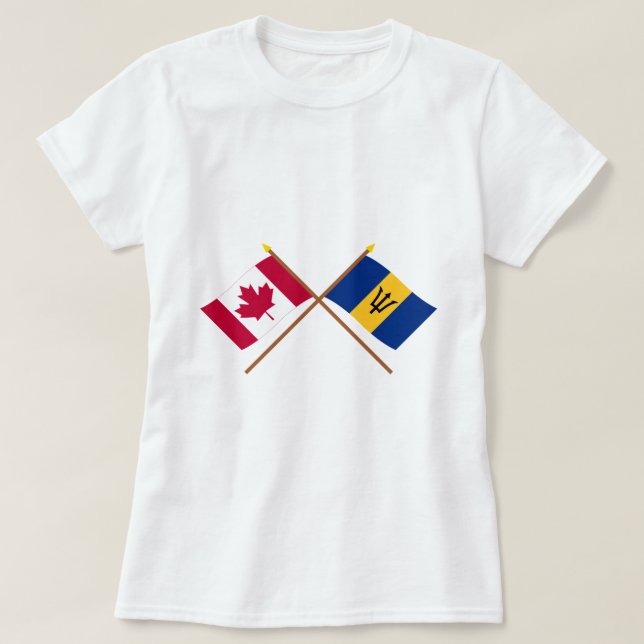 Kanada und Barbados gekreuzte Flaggen T-Shirt (Design vorne)