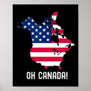 Kanada USA 51. Staat Karte Amerikanische Flagge US Poster