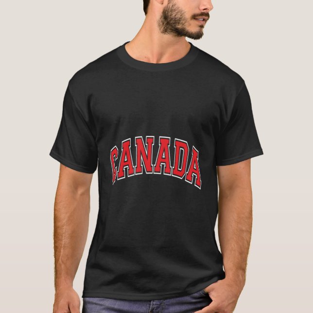 Kanada Varsity Style Red Text T-Shirt (Vorderseite)
