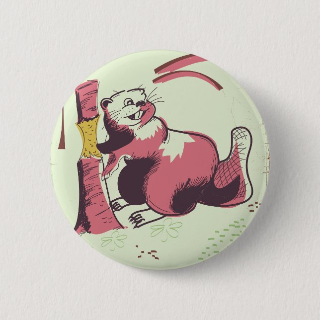 Kanada Vintage-Biber-Reiseposter Button (Vorderseite)