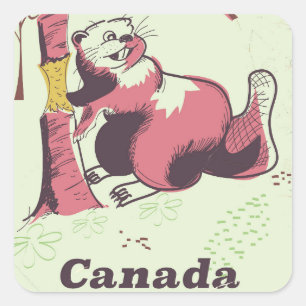 Kanada Vintage-Biber-Reiseposter Quadratischer Aufkleber