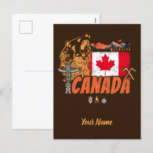 Kanada Vintage-Flagge und Grizzly-Bär-Feiertag Feiertagspostkarte