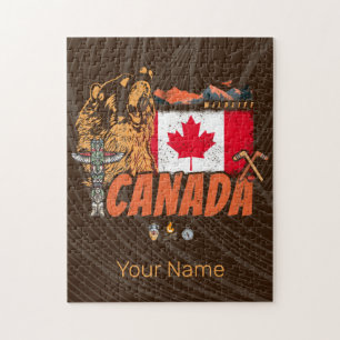 Kanada Vintage-Flagge und Grizzlybär-Feiertag Puzzle