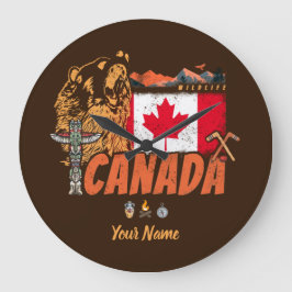 Kanada Vintage Flagge und Grizzlybär Souvenir Große Wanduhr