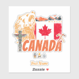 Kanada Vintage Flagge und Grizzlybären Urlaub Aufkleber